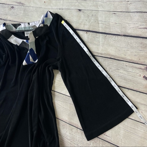 CHICO'S Travelers Size 1 M Black Stretch Knit Tunic Top Contrast Collar Blouse - Picture 8 of 10
